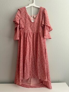 A beautiful soul Pink Ruffle Sleeve V-Neck Dress